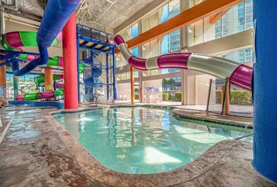 Experience endless fun at our indoor waterpark vacation rental penthouse at Dunes Village, Myrtle Beach.