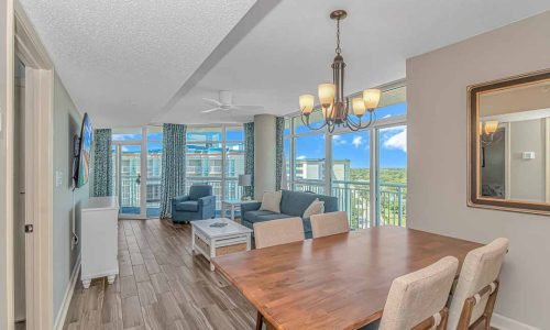 Relax in the large living space of our penthouse airbnb vacation rental at Dunes Village, Myrtle Beach.