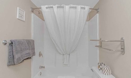 Full bath and shower inside the Penthouse suite at Dunes Village. Rentals for Summer now or through airbnb