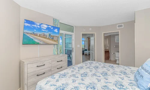 Indulge in luxury with a king bed and spacious ocean views at our penthouse in Myrtle Beach.
